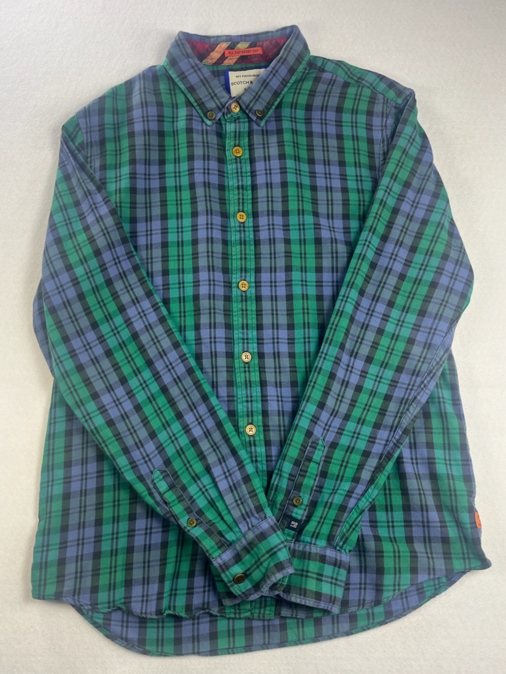 Scotch & Soda Green Blue Plaid Button-Down Shirt
